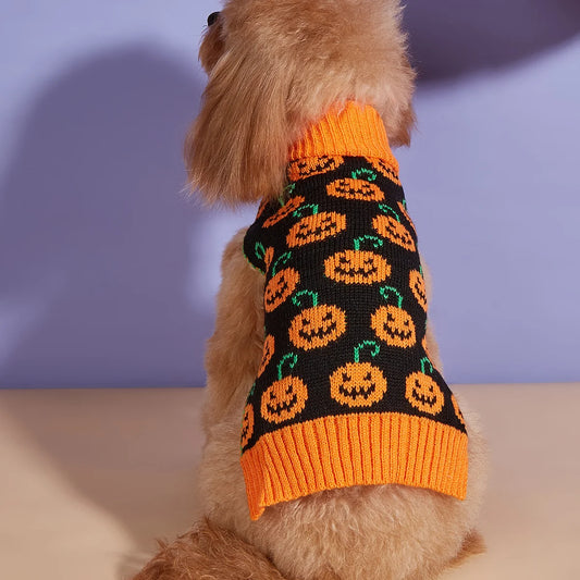 Halloween Dog Sweater: Pumpkin Pet Turtleneck Sweater – Warm Knitwear for Dogs